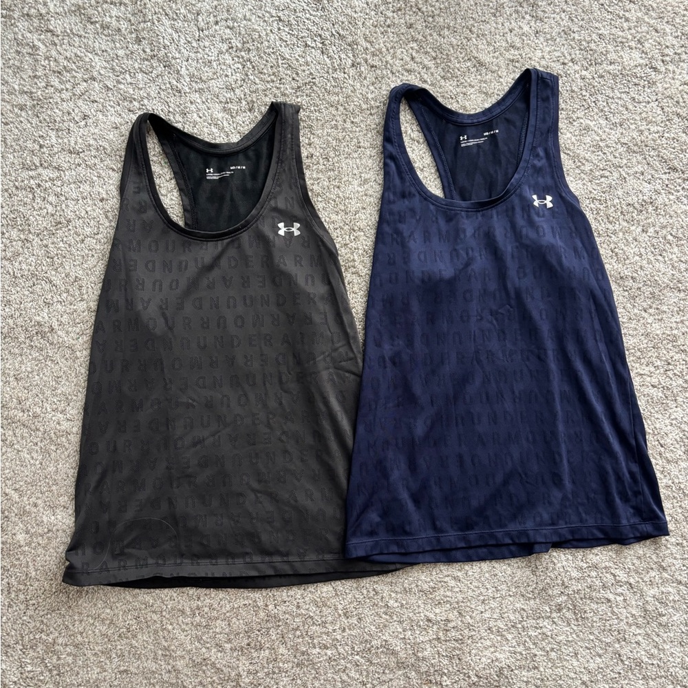 Under Armour Black & Navy Racerback Performance Tanks